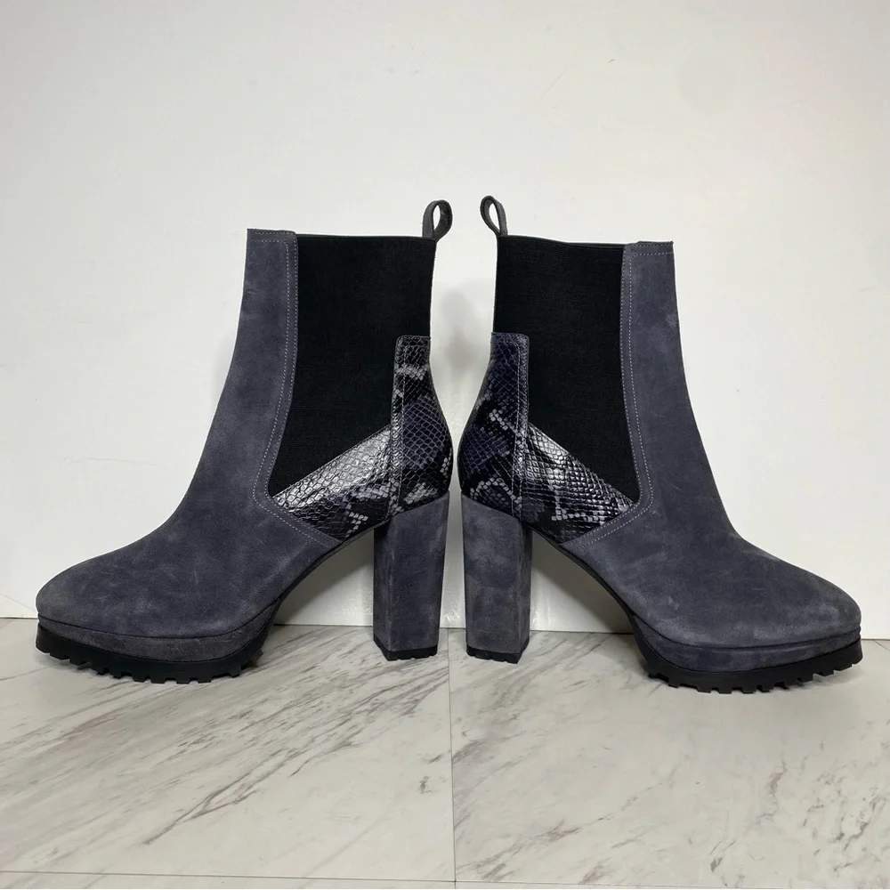 All Saints Sahara Gray Suede Snakeskin Heeled Boot 11 - Picture 8 of 16